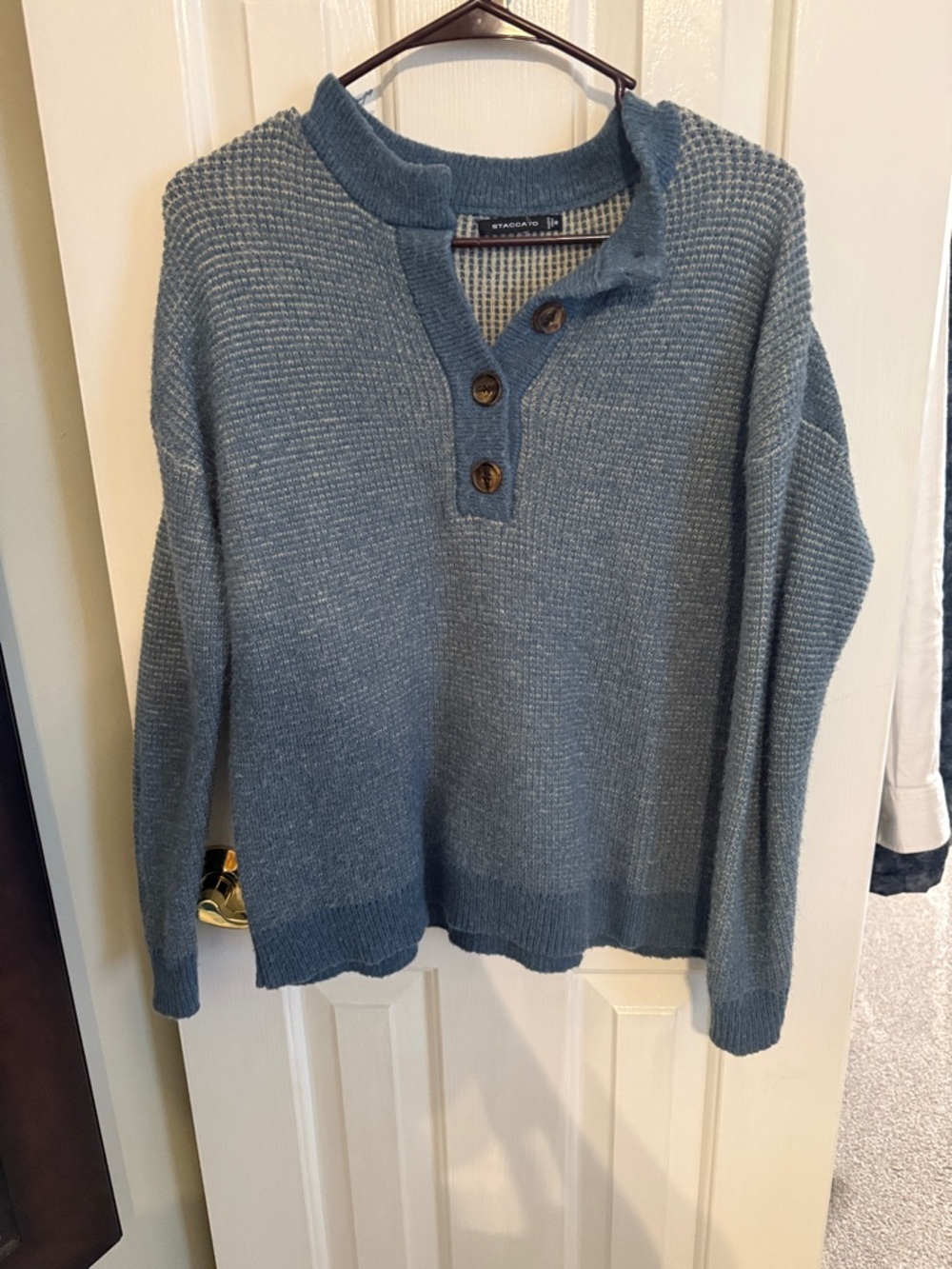 Staccato Blue Knit Button Henley Sweater